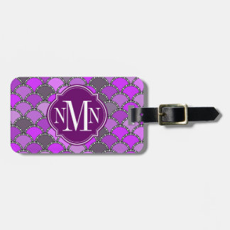 Étiquette À Bagage Monogramme Motif à échelles violet et mauve