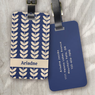 Étiquette À Bagage Monogramme Motif bleu Retro Vibe Leaf
