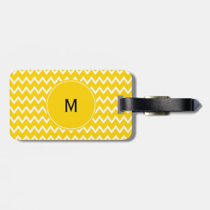 Étiquette À Bagage Monogramme Motif de zigzag jaune et blanc