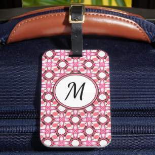 Étiquette À Bagage Monogramme Motif géométrique du cercle blanc rose