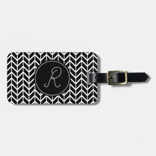 Étiquette À Bagage Monogramme Motif initial en sanglier noir et blanc