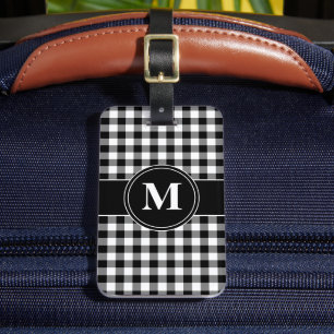Étiquette À Bagage Monogramme Motif moderne noir et blanc