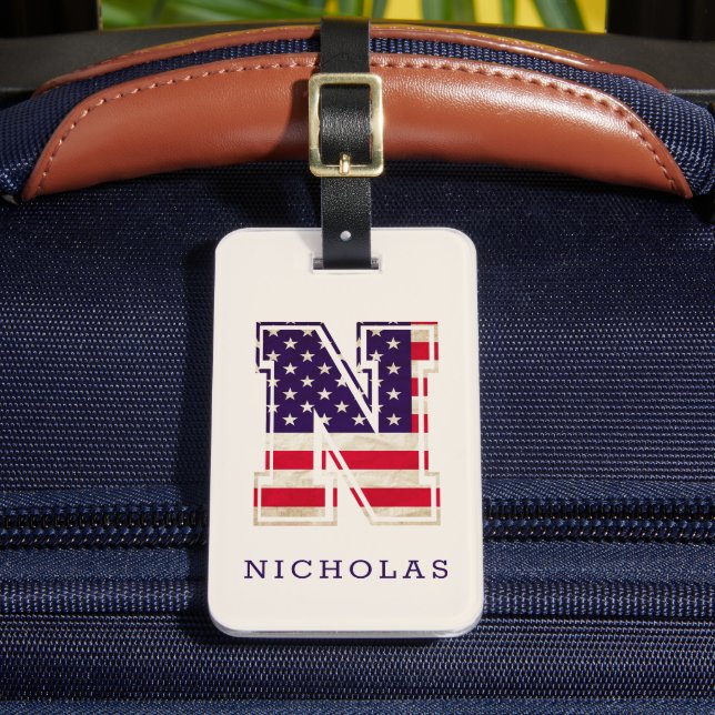 Étiquette À Bagage Monogramme N drapeau USA moderne (Insitu Rectoal 2)