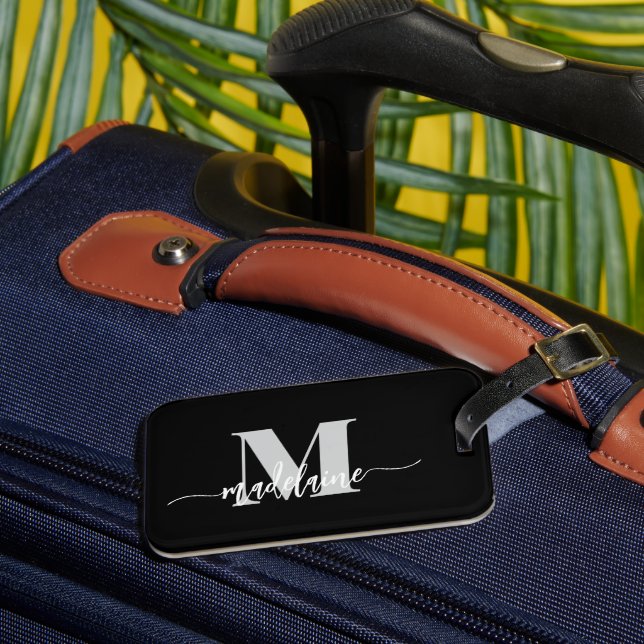 Étiquette À Bagage Monogramme noir argent blanc personnel (Insitu Rectoal 3)