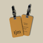 Étiquette À Bagage Monogramme noir bronze simple<br><div class="desc">Simple élégante conception personnalisable des étiquettes de bagages avec arrière - plan en bronze,  noir gras monogramme.</div>