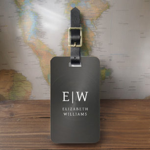 Étiquette À Bagage Monogramme Noir brossé métal élégant