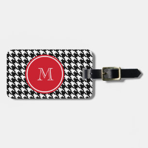 Étiquette À Bagage Monogramme noir et blanc de rouge de pied-de-poule