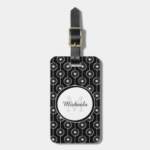 Étiquette À Bagage Monogramme noir et blanc élégant de coeurs avec le