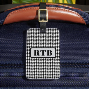 Étiquette À Bagage Monogramme noir et blanc Houndstooth 2 faces avec