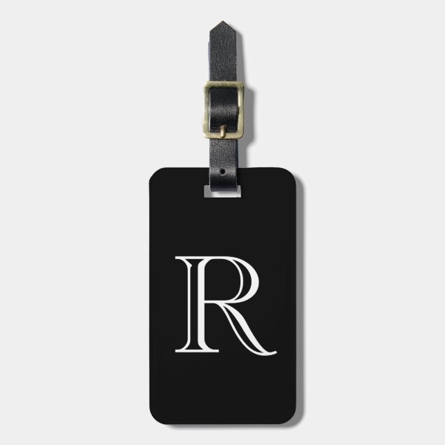 Étiquette À Bagage Monogramme noir et blanc Initiales Cadeau personna (Devant Vertical)