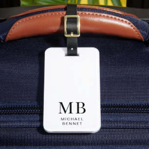 Étiquette À Bagage Monogramme noir et blanc moderne
