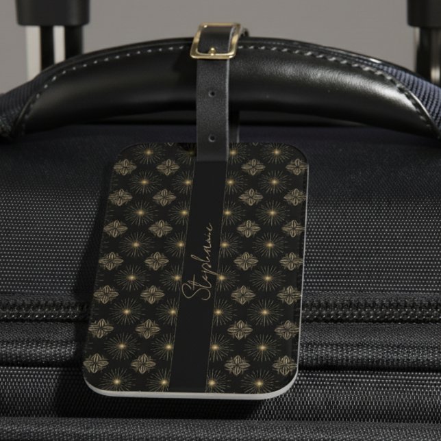 Étiquette À Bagage Monogramme Noir Et Or Moderne (Créateur téléchargé)