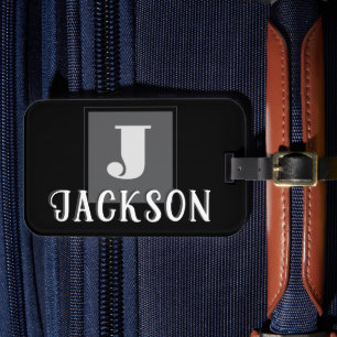 Étiquette À Bagage Monogramme noir grande initiale