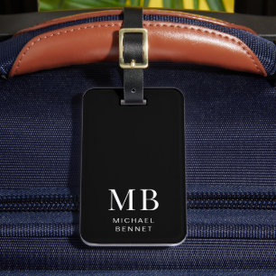 Étiquette À Bagage Monogramme noir moderne