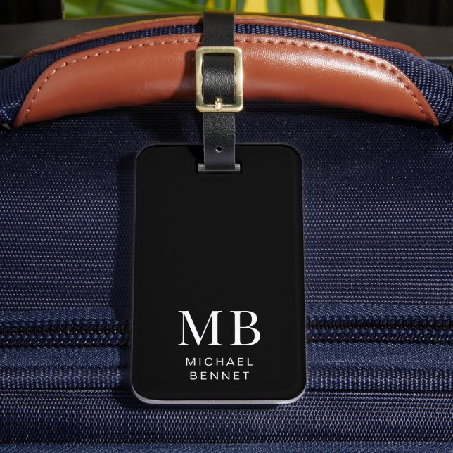 Étiquette À Bagage Monogramme noir moderne (Insitu Rectoal 2)