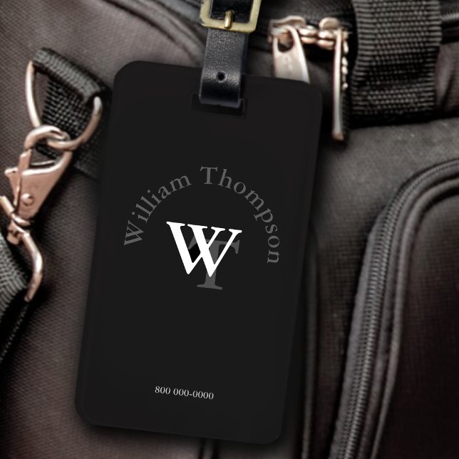 Étiquette À Bagage monogramme - noir personnalisé (Créateur téléchargé)