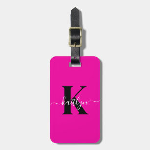 Étiquette À Bagage Monogramme noir rose chaud moderne