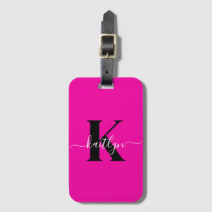 Étiquette À Bagage Monogramme noir rose chaud moderne