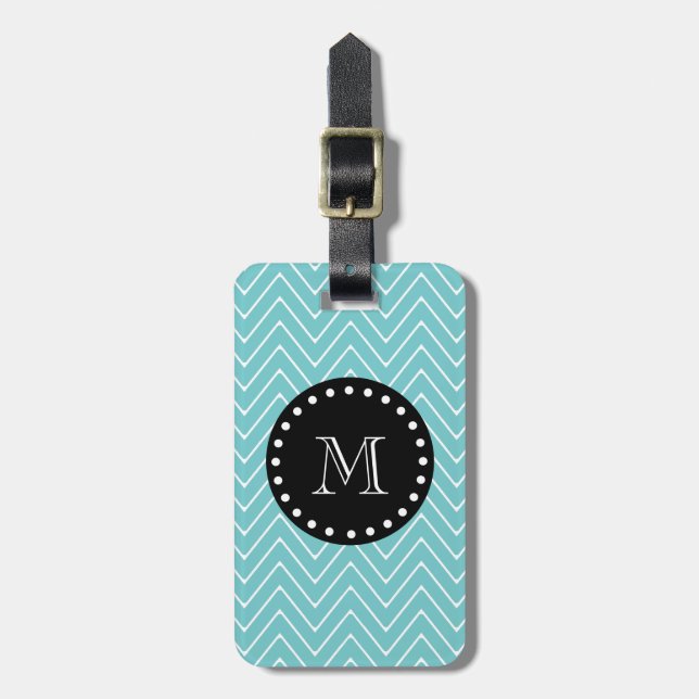 Étiquette À Bagage Monogramme noir turquoise du motif | de Chevron (Devant Vertical)