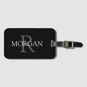 Étiquette À Bagage Monogramme & nom DIY, classique noir avec texte gr