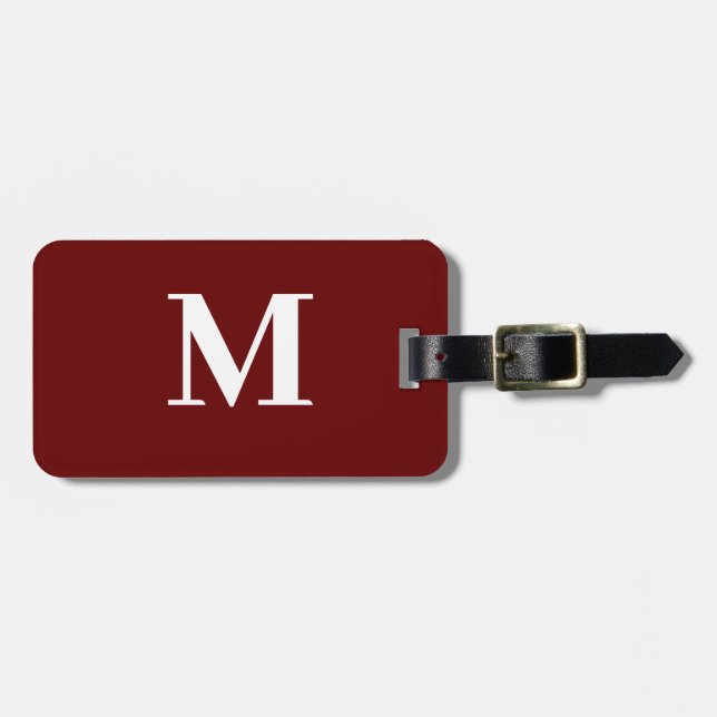 Étiquette À Bagage Monogramme Nom initial Bourgogne Rouge Cadeau Favo (Devant horizontal)