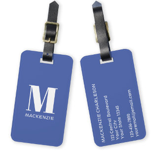 Étiquette À Bagage Monogramme Nom initial Simple Bleu