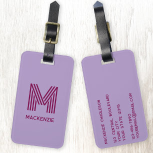 Étiquette À Bagage Monogramme Nom initial Simple Lilac Cherry rose