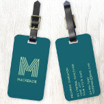 Étiquette À Bagage Monogramme Nom initial Simple Turquoise Pistachio<br><div class="desc">Améliorez votre expérience de voyage avec cette typographie moderne minimaliste monogramme design de nom initial en pistache et vert turquoise qui peut être changé pour personnaliser. Ces étiquettes élégantes non seulement assurent que vos bagages se distinguent sur le carrousel, mais ajoutent également une touche personnelle à vos besoins de voyage....</div>
