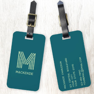 Étiquette À Bagage Monogramme Nom initial Simple Turquoise Pistachio