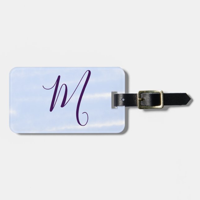 Étiquette À Bagage Monogramme nom lettre rétro aquarelle pastel viole (Devant horizontal)