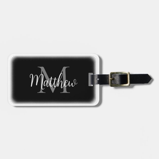 Étiquette À Bagage Monogramme Nom personnalisé initial Black Grey (Devant horizontal)