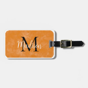 Étiquette À Bagage Monogramme Nom personnalisé initial Orange Aquarel