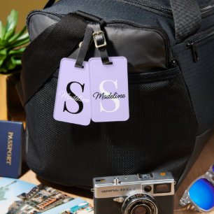 Étiquette À Bagage Monogramme Nom Personnalisé Joli Pastel Lavande Vi