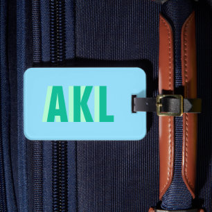 Étiquette À Bagage Monogramme ombré bleu pastel vert personnalisé