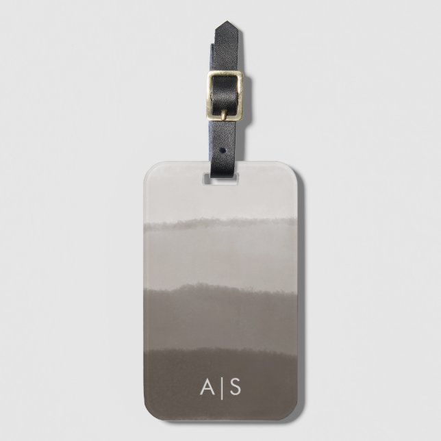 Étiquette À Bagage Monogramme ombré gris de Davy aquarelle chic (Devant Vertical)