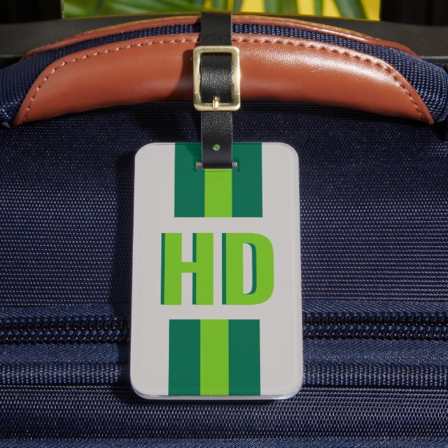 Étiquette À Bagage Monogramme ombré rayé vert camping rétro (Insitu Rectoal 2)