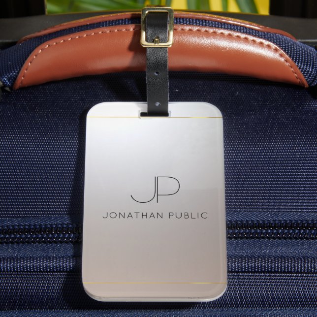 Étiquette À Bagage Monogramme Or Argent Look élégant moderne (Insitu Rectoal 2)