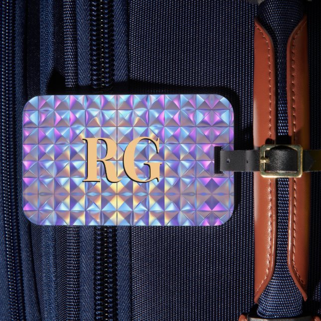 Étiquette À Bagage Monogramme, or, bleu et violet Iridescente géométr (Insitu Rectoal 4)