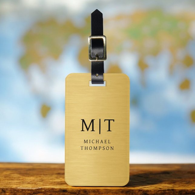 Étiquette À Bagage Monogramme Or Élégant Brossé (Créateur téléchargé)
