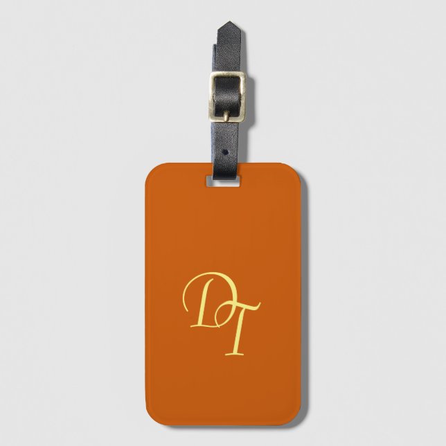 Étiquette À Bagage Monogramme - orange brûlée (Devant Vertical)