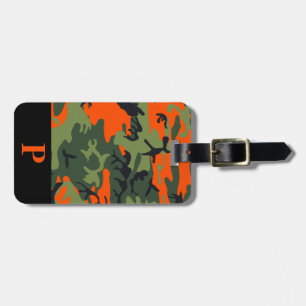 Étiquette À Bagage Monogramme Orange Chasse Camo Camouflage Noir