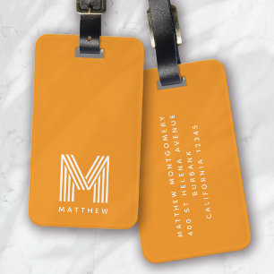 Étiquette À Bagage Monogramme orange élégant minimaliste moderne