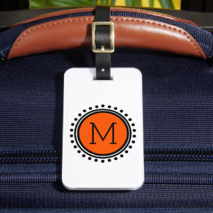 Étiquette À Bagage Monogramme orange et noir de point de polka