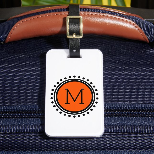 Étiquette À Bagage Monogramme orange et noir de point de polka (Insitu Rectoal 2)