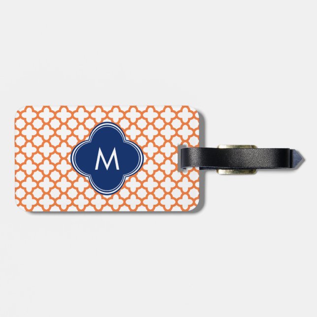 Étiquette À Bagage Monogramme Orange et Royal Blue Quatrefoil (Dos horizontal)