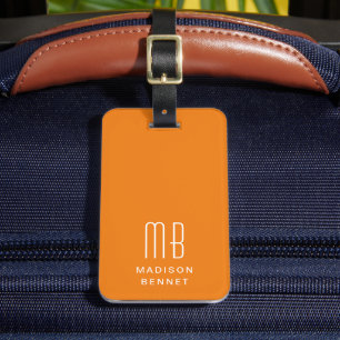 Étiquette À Bagage Monogramme orange moderne