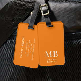 Étiquette À Bagage Monogramme Orange Moderne