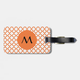 Étiquette À Bagage Monogramme Orange Quatrefoil Motif