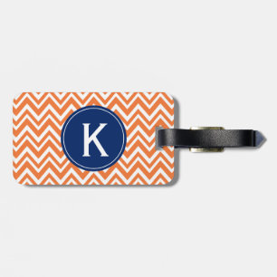 Étiquette À Bagage Monogramme Orange Zigzag Motif