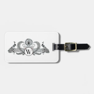 Étiquette À Bagage Monogramme Paons Vintage